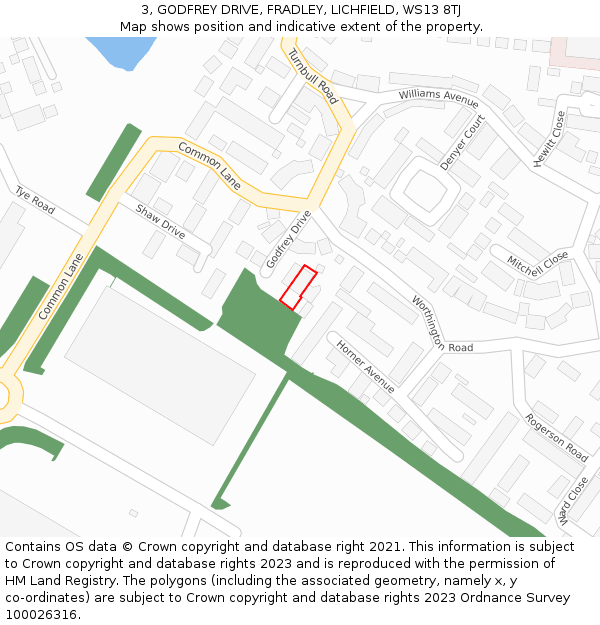 3, GODFREY DRIVE, FRADLEY, LICHFIELD, WS13 8TJ: Location map and indicative extent of plot