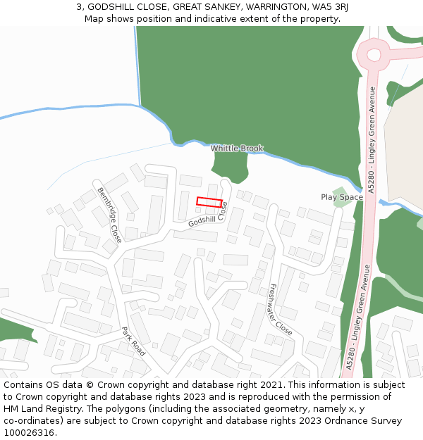 3, GODSHILL CLOSE, GREAT SANKEY, WARRINGTON, WA5 3RJ: Location map and indicative extent of plot