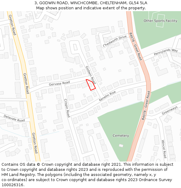 3, GODWIN ROAD, WINCHCOMBE, CHELTENHAM, GL54 5LA: Location map and indicative extent of plot