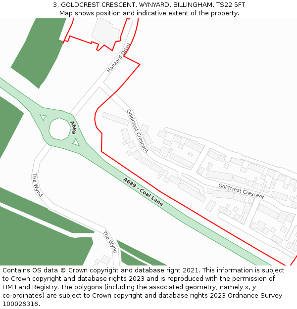 3, GOLDCREST CRESCENT, WYNYARD, BILLINGHAM, TS22 5FT: Location map and indicative extent of plot