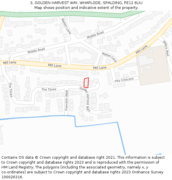 3, GOLDEN HARVEST WAY, WHAPLODE, SPALDING, PE12 6UU: Location map and indicative extent of plot