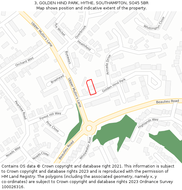 3, GOLDEN HIND PARK, HYTHE, SOUTHAMPTON, SO45 5BR: Location map and indicative extent of plot