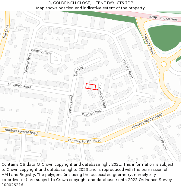 3, GOLDFINCH CLOSE, HERNE BAY, CT6 7DB: Location map and indicative extent of plot