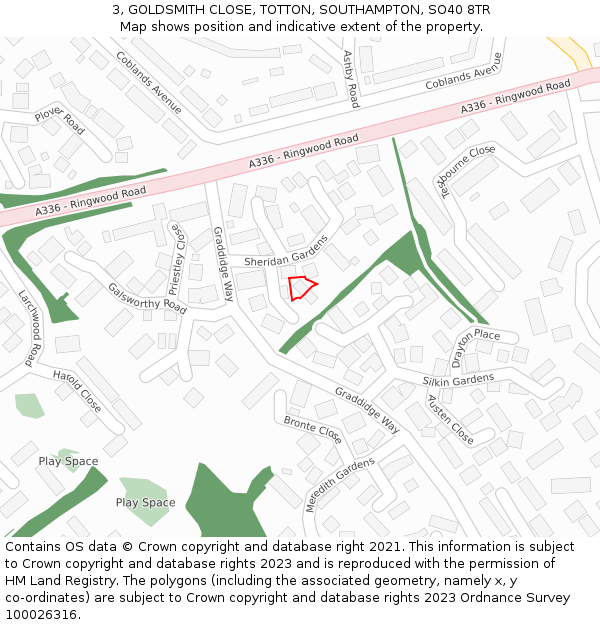 3, GOLDSMITH CLOSE, TOTTON, SOUTHAMPTON, SO40 8TR: Location map and indicative extent of plot