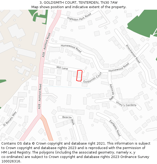 3, GOLDSMITH COURT, TENTERDEN, TN30 7AW: Location map and indicative extent of plot
