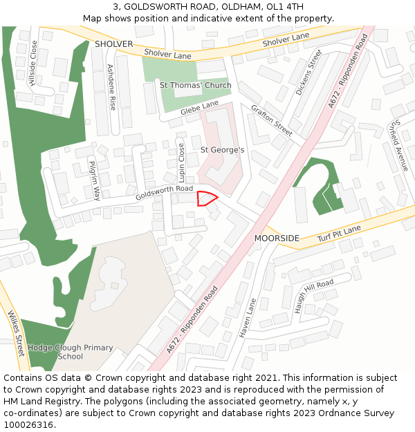 3, GOLDSWORTH ROAD, OLDHAM, OL1 4TH: Location map and indicative extent of plot