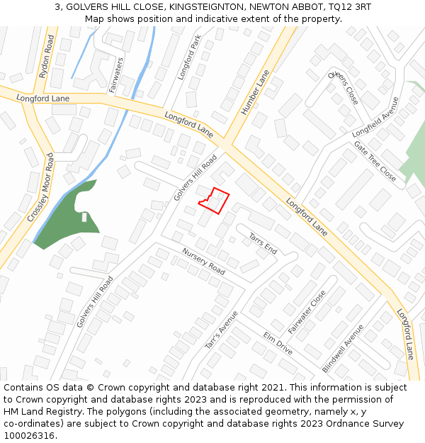 3, GOLVERS HILL CLOSE, KINGSTEIGNTON, NEWTON ABBOT, TQ12 3RT: Location map and indicative extent of plot