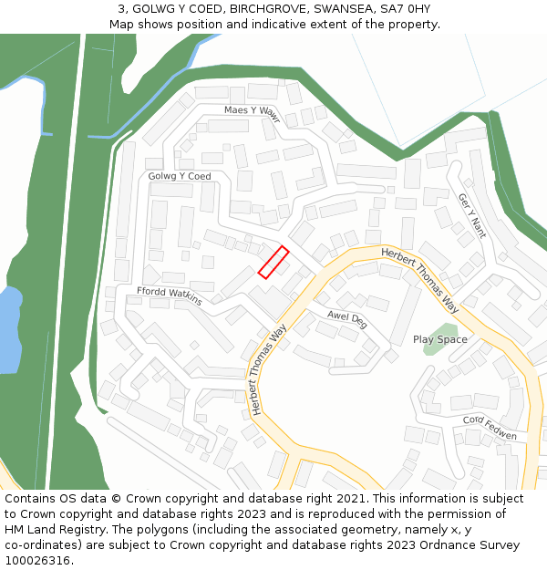 3, GOLWG Y COED, BIRCHGROVE, SWANSEA, SA7 0HY: Location map and indicative extent of plot