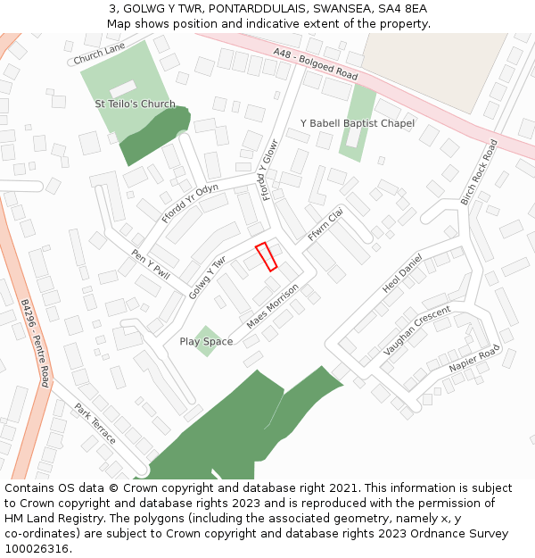 3, GOLWG Y TWR, PONTARDDULAIS, SWANSEA, SA4 8EA: Location map and indicative extent of plot