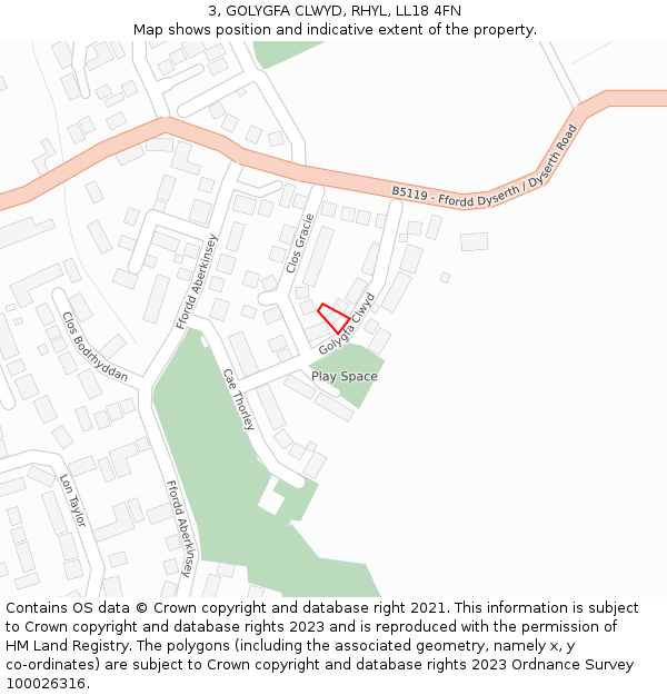 3, GOLYGFA CLWYD, RHYL, LL18 4FN: Location map and indicative extent of plot