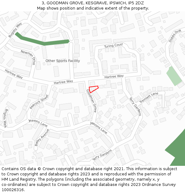 3, GOODMAN GROVE, KESGRAVE, IPSWICH, IP5 2DZ: Location map and indicative extent of plot