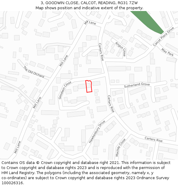 3, GOODWIN CLOSE, CALCOT, READING, RG31 7ZW: Location map and indicative extent of plot