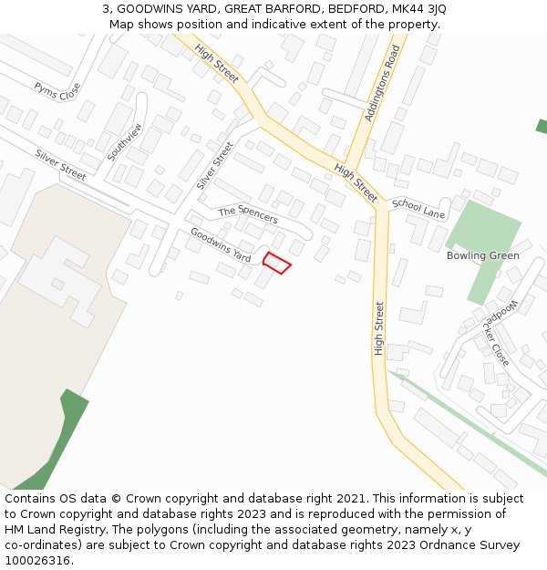 3, GOODWINS YARD, GREAT BARFORD, BEDFORD, MK44 3JQ: Location map and indicative extent of plot