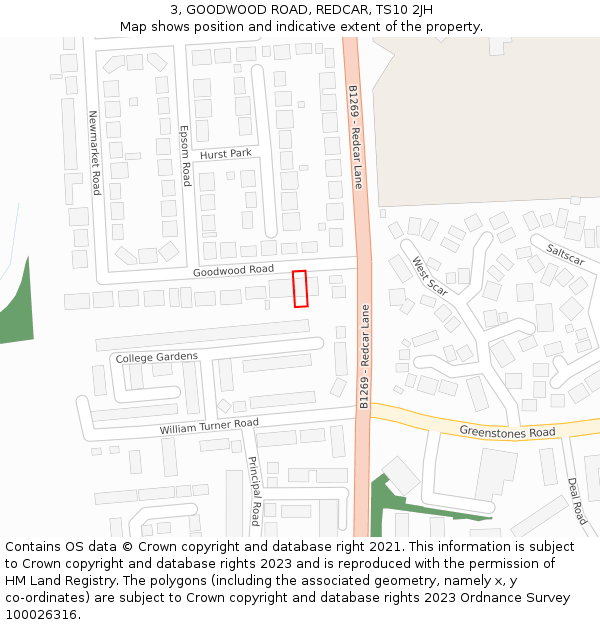 3, GOODWOOD ROAD, REDCAR, TS10 2JH: Location map and indicative extent of plot