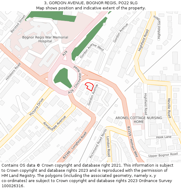 3, GORDON AVENUE, BOGNOR REGIS, PO22 9LG: Location map and indicative extent of plot