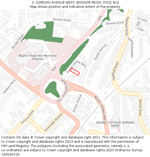 3, GORDON AVENUE WEST, BOGNOR REGIS, PO22 9LQ: Location map and indicative extent of plot