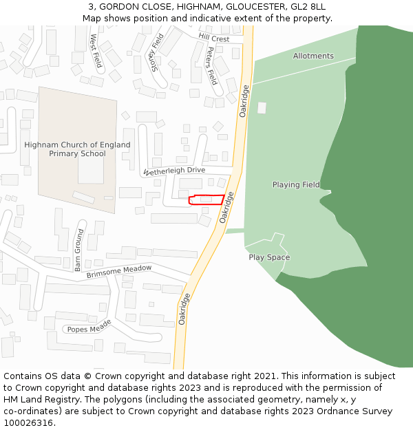 3, GORDON CLOSE, HIGHNAM, GLOUCESTER, GL2 8LL: Location map and indicative extent of plot