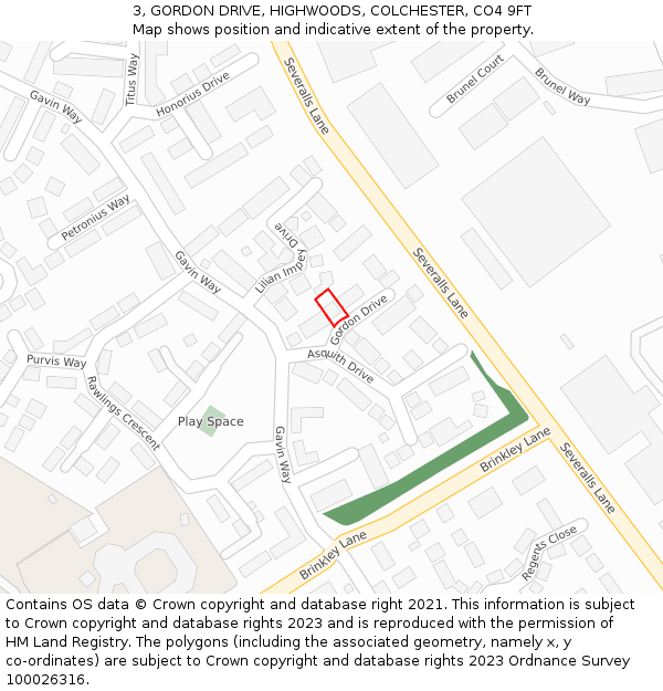 3, GORDON DRIVE, HIGHWOODS, COLCHESTER, CO4 9FT: Location map and indicative extent of plot