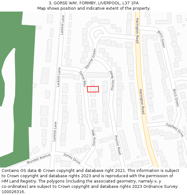 3, GORSE WAY, FORMBY, LIVERPOOL, L37 1PA: Location map and indicative extent of plot