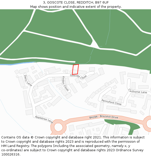 3, GOSCOTE CLOSE, REDDITCH, B97 6UF: Location map and indicative extent of plot