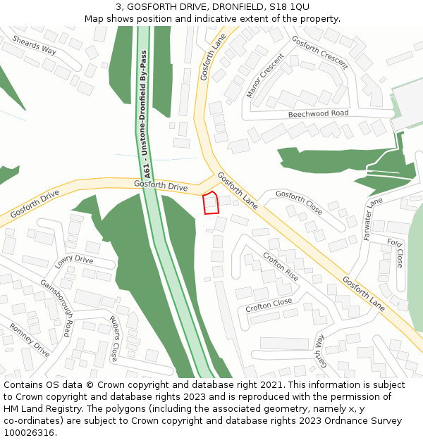 3, GOSFORTH DRIVE, DRONFIELD, S18 1QU: Location map and indicative extent of plot