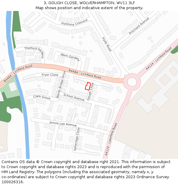 3, GOUGH CLOSE, WOLVERHAMPTON, WV11 3LF: Location map and indicative extent of plot