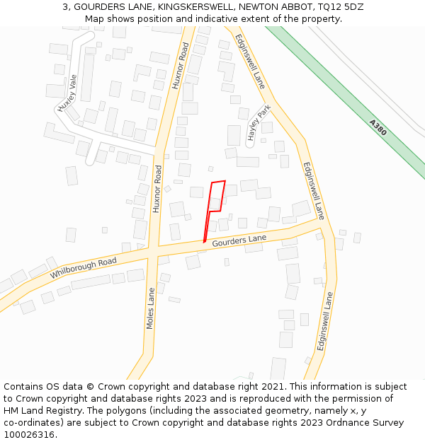 3, GOURDERS LANE, KINGSKERSWELL, NEWTON ABBOT, TQ12 5DZ: Location map and indicative extent of plot