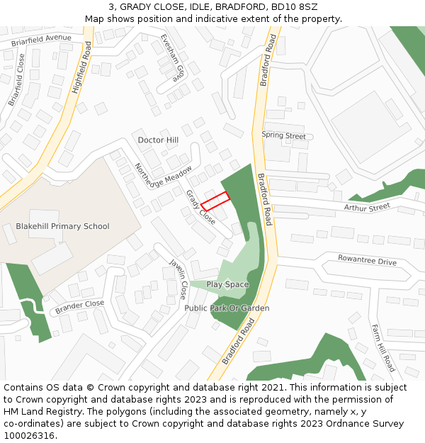 3, GRADY CLOSE, IDLE, BRADFORD, BD10 8SZ: Location map and indicative extent of plot