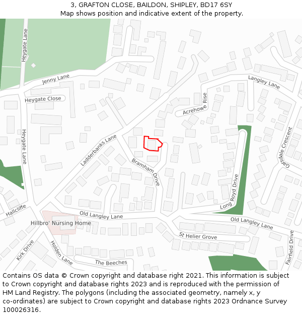 3, GRAFTON CLOSE, BAILDON, SHIPLEY, BD17 6SY: Location map and indicative extent of plot