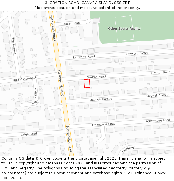 3, GRAFTON ROAD, CANVEY ISLAND, SS8 7BT: Location map and indicative extent of plot