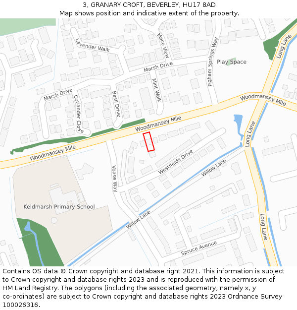 3, GRANARY CROFT, BEVERLEY, HU17 8AD: Location map and indicative extent of plot