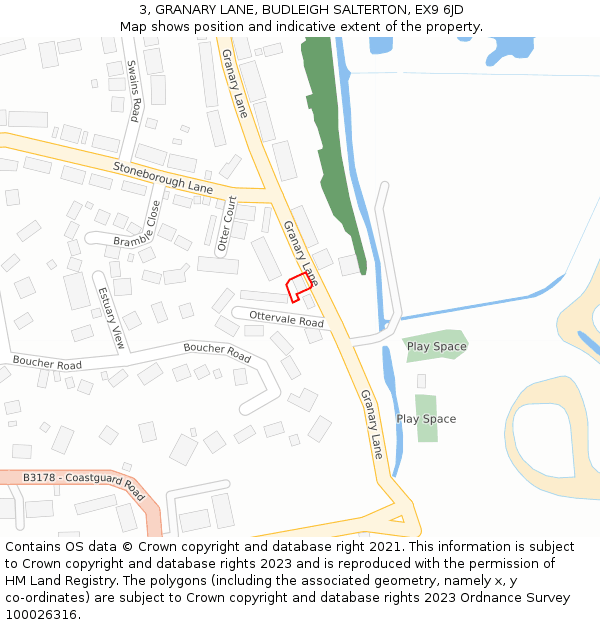 3, GRANARY LANE, BUDLEIGH SALTERTON, EX9 6JD: Location map and indicative extent of plot