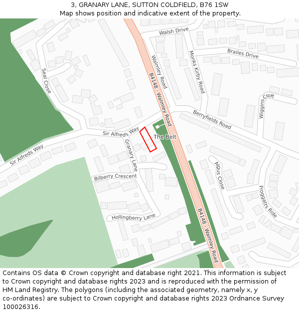 3, GRANARY LANE, SUTTON COLDFIELD, B76 1SW: Location map and indicative extent of plot
