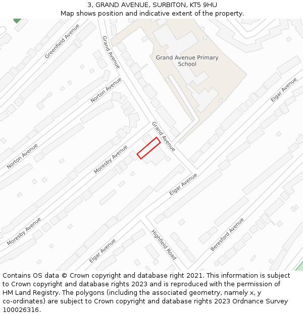 3, GRAND AVENUE, SURBITON, KT5 9HU: Location map and indicative extent of plot