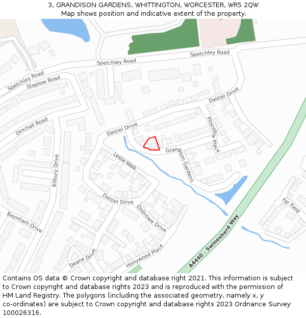 3, GRANDISON GARDENS, WHITTINGTON, WORCESTER, WR5 2QW: Location map and indicative extent of plot