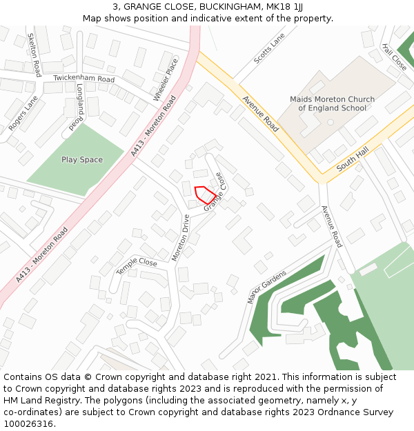 3, GRANGE CLOSE, BUCKINGHAM, MK18 1JJ: Location map and indicative extent of plot