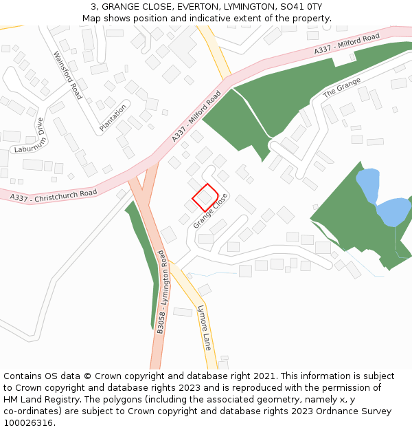 3, GRANGE CLOSE, EVERTON, LYMINGTON, SO41 0TY: Location map and indicative extent of plot