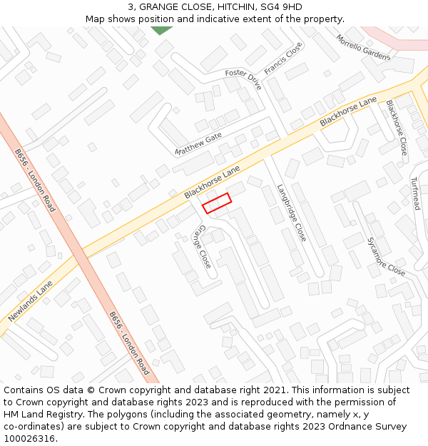 3, GRANGE CLOSE, HITCHIN, SG4 9HD: Location map and indicative extent of plot