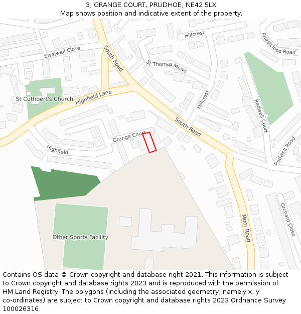 3, GRANGE COURT, PRUDHOE, NE42 5LX: Location map and indicative extent of plot