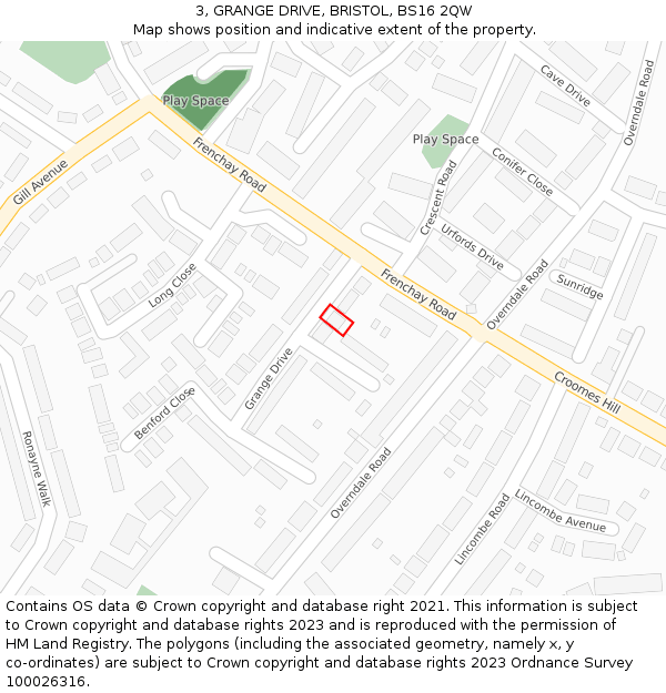 3, GRANGE DRIVE, BRISTOL, BS16 2QW: Location map and indicative extent of plot