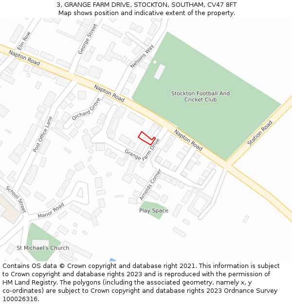 3, GRANGE FARM DRIVE, STOCKTON, SOUTHAM, CV47 8FT: Location map and indicative extent of plot