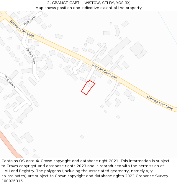 3, GRANGE GARTH, WISTOW, SELBY, YO8 3XJ: Location map and indicative extent of plot