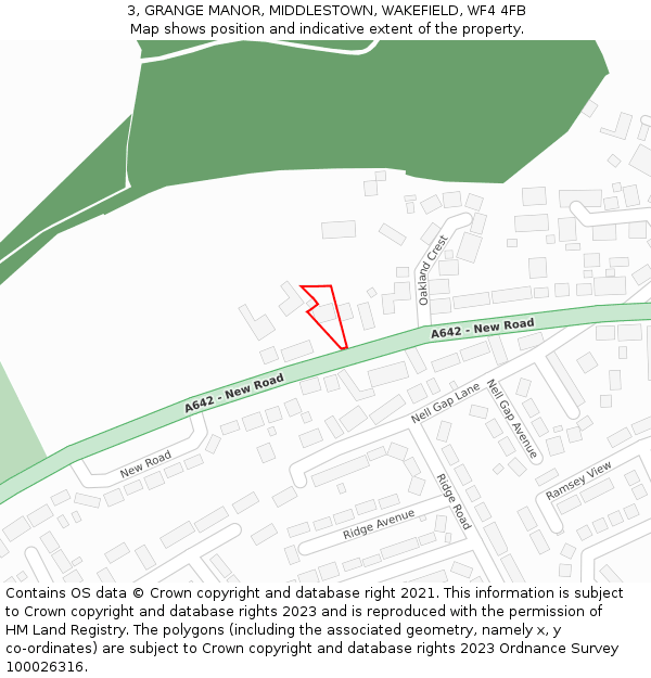 3, GRANGE MANOR, MIDDLESTOWN, WAKEFIELD, WF4 4FB: Location map and indicative extent of plot