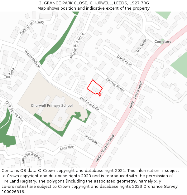 3, GRANGE PARK CLOSE, CHURWELL, LEEDS, LS27 7RG: Location map and indicative extent of plot