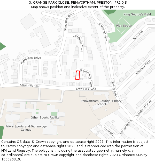 3, GRANGE PARK CLOSE, PENWORTHAM, PRESTON, PR1 0JS: Location map and indicative extent of plot
