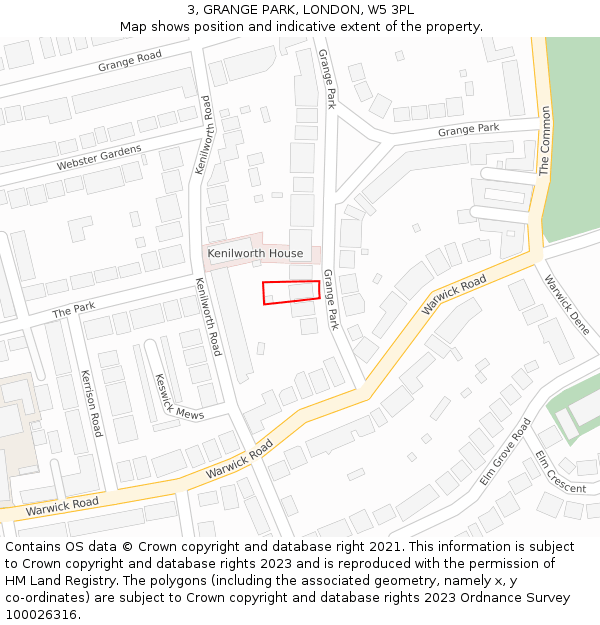 3, GRANGE PARK, LONDON, W5 3PL: Location map and indicative extent of plot