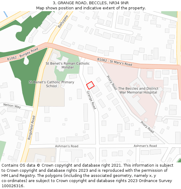 3, GRANGE ROAD, BECCLES, NR34 9NR: Location map and indicative extent of plot