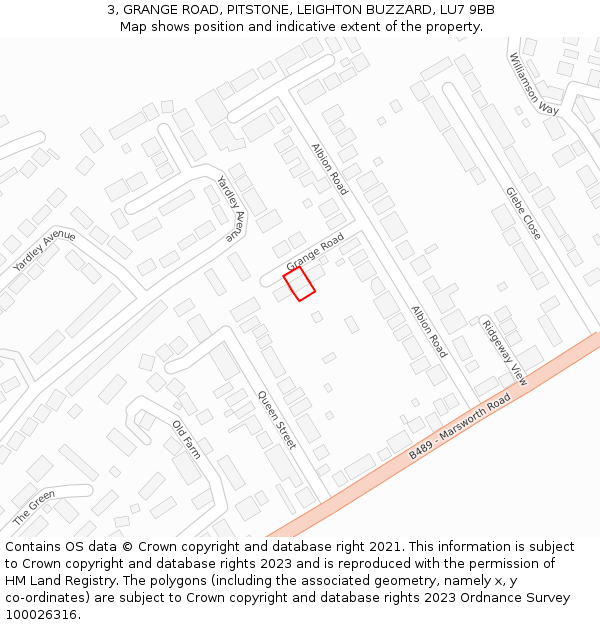 3, GRANGE ROAD, PITSTONE, LEIGHTON BUZZARD, LU7 9BB: Location map and indicative extent of plot