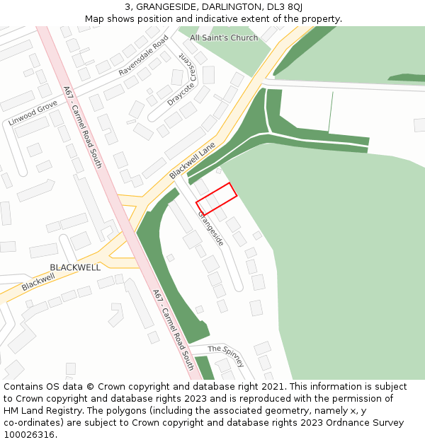 3, GRANGESIDE, DARLINGTON, DL3 8QJ: Location map and indicative extent of plot