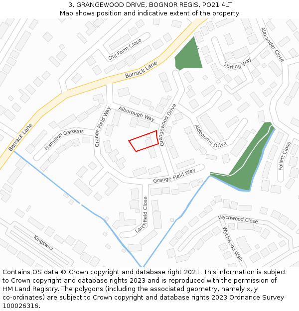 3, GRANGEWOOD DRIVE, BOGNOR REGIS, PO21 4LT: Location map and indicative extent of plot